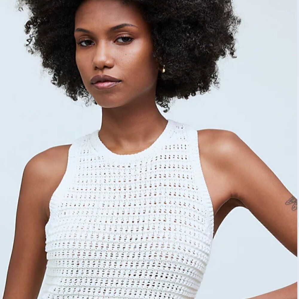 Madewell Crochet-Knit Crewneck Sweater Tank in Bright Ivory NWT size xs - Picture 3 of 11